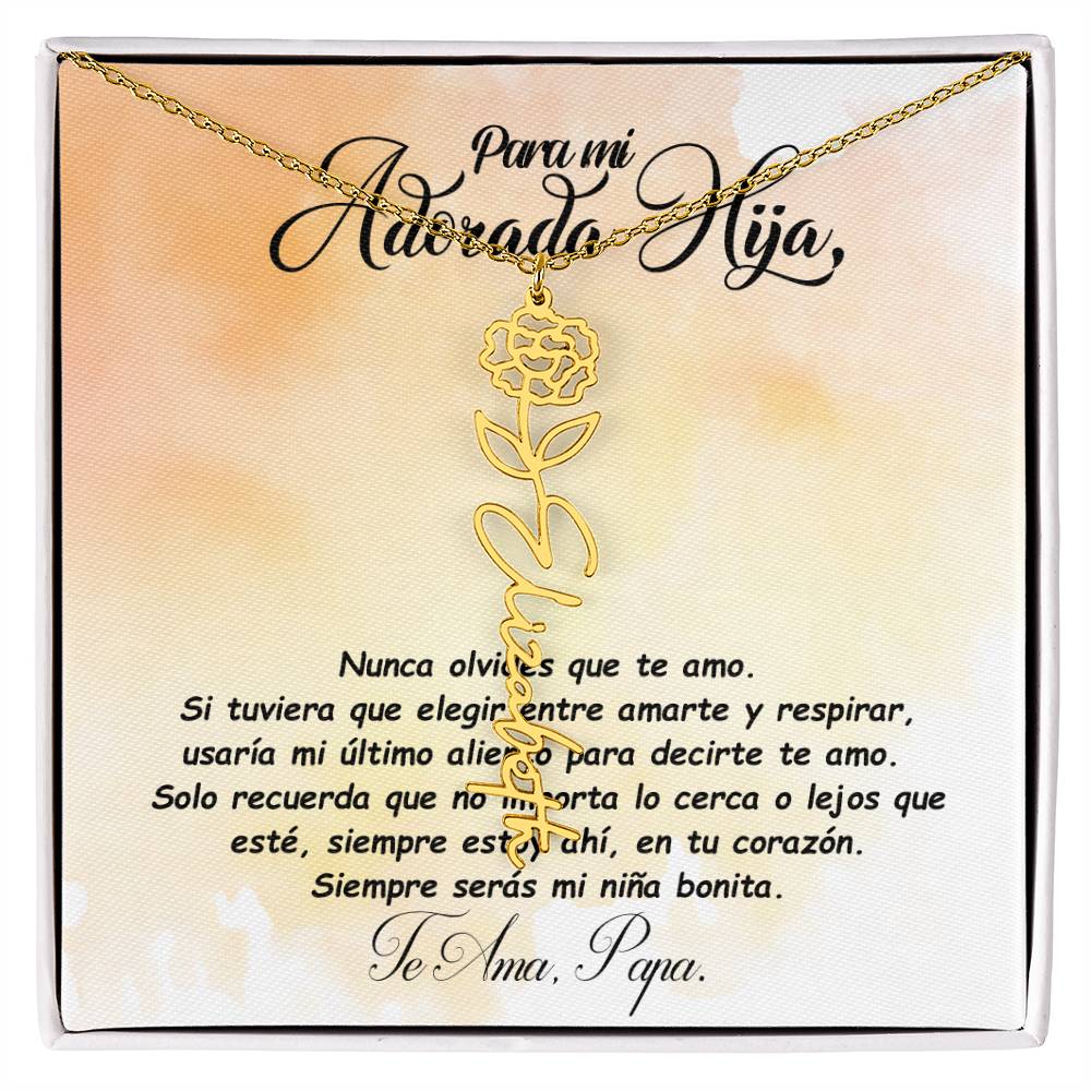 Para mi adorada hija, name Necklace with Birth Flower
