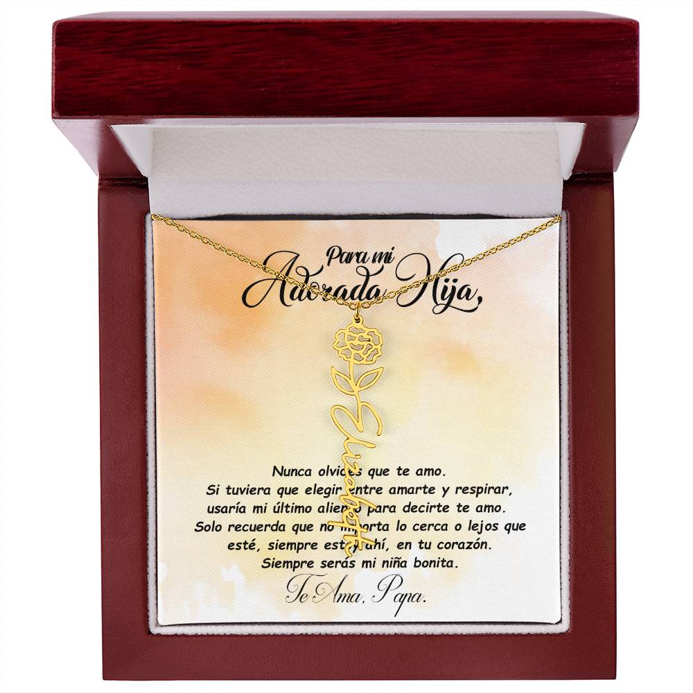 Para mi adorada hija, name Necklace with Birth Flower