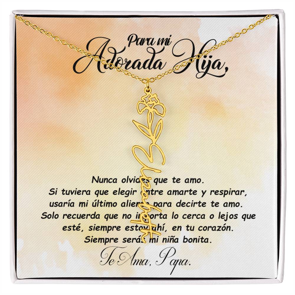 Para mi adorada hija, name Necklace with Birth Flower