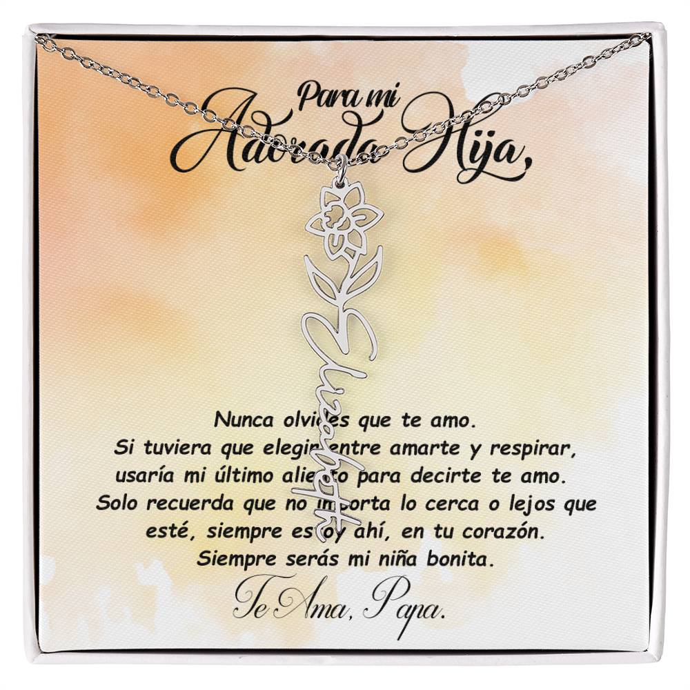 Para mi adorada hija, name Necklace with Birth Flower
