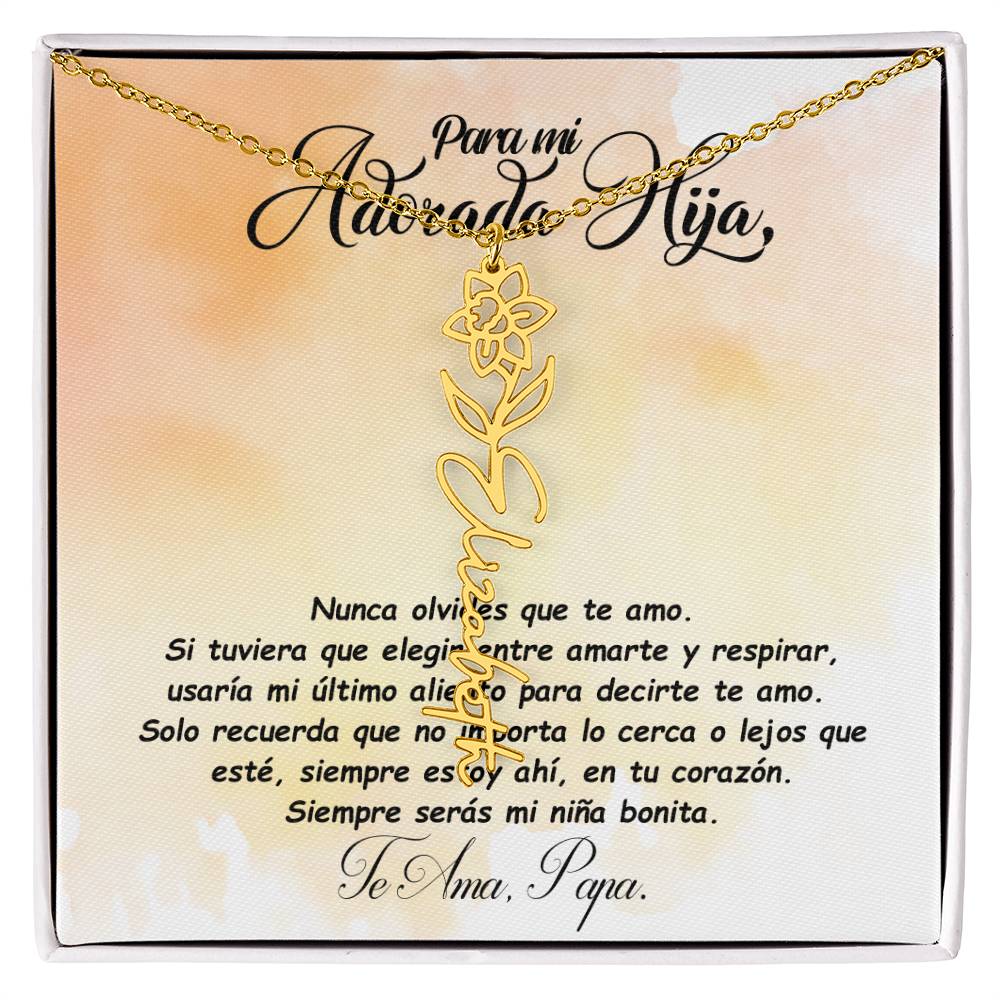 Para mi adorada hija, name Necklace with Birth Flower