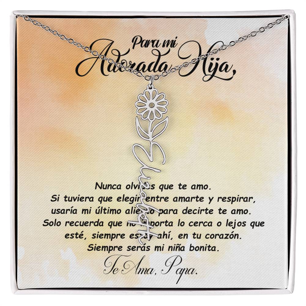 Para mi adorada hija, name Necklace with Birth Flower