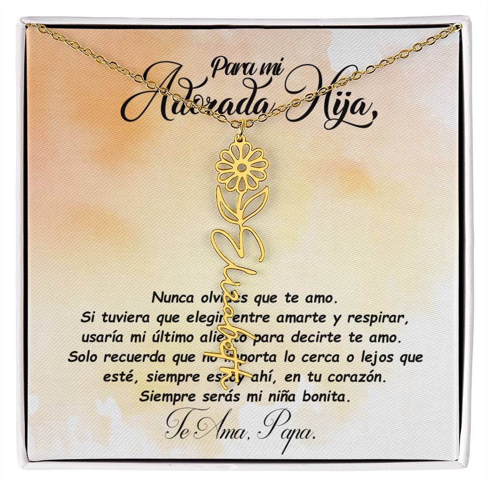 Para mi adorada hija, name Necklace with Birth Flower
