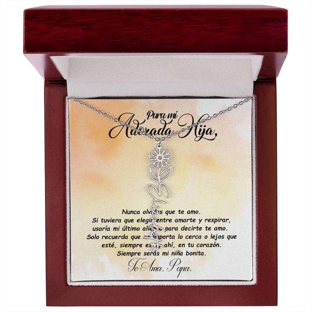 Para mi adorada hija, name Necklace with Birth Flower