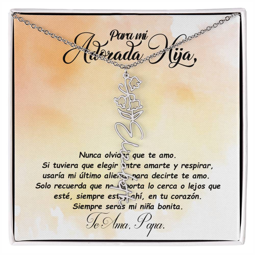 Para mi adorada hija, name Necklace with Birth Flower