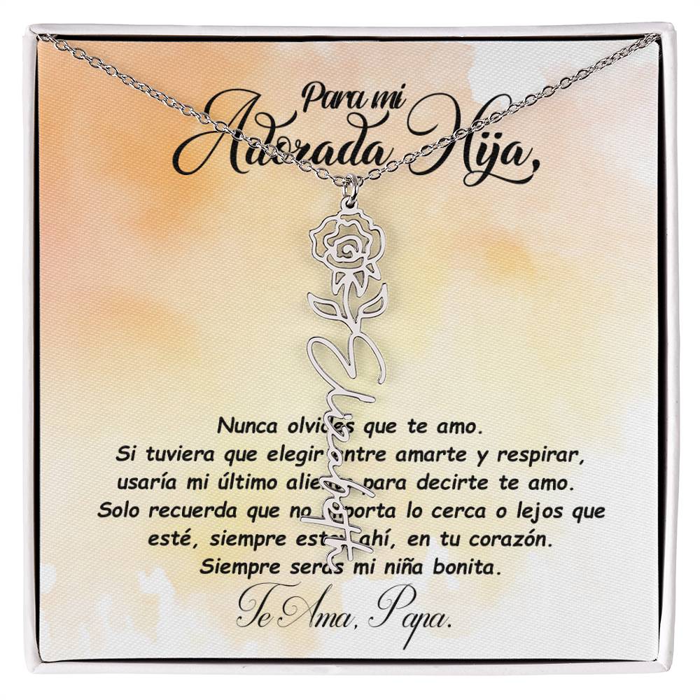 Para mi adorada hija, name Necklace with Birth Flower