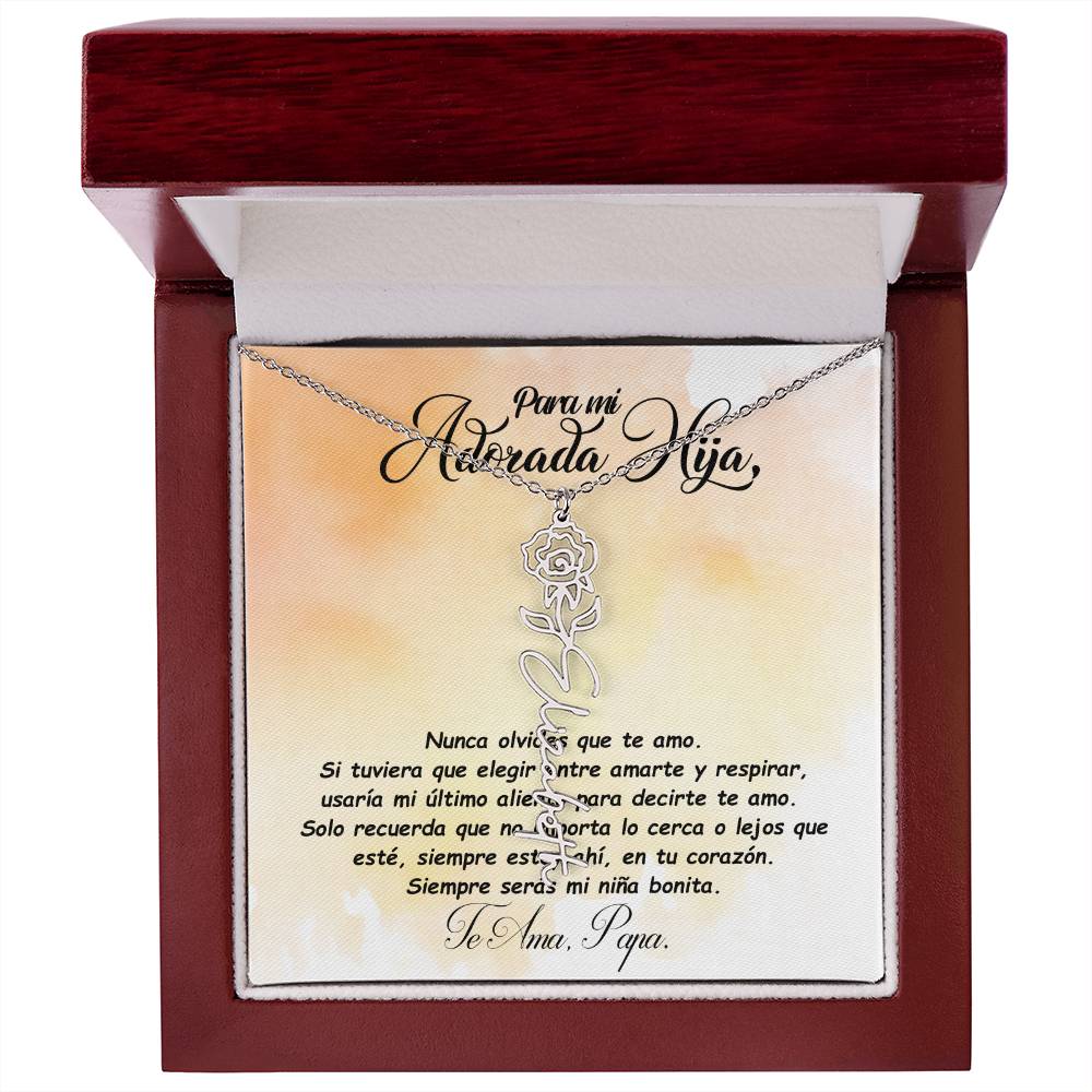 Para mi adorada hija, name Necklace with Birth Flower