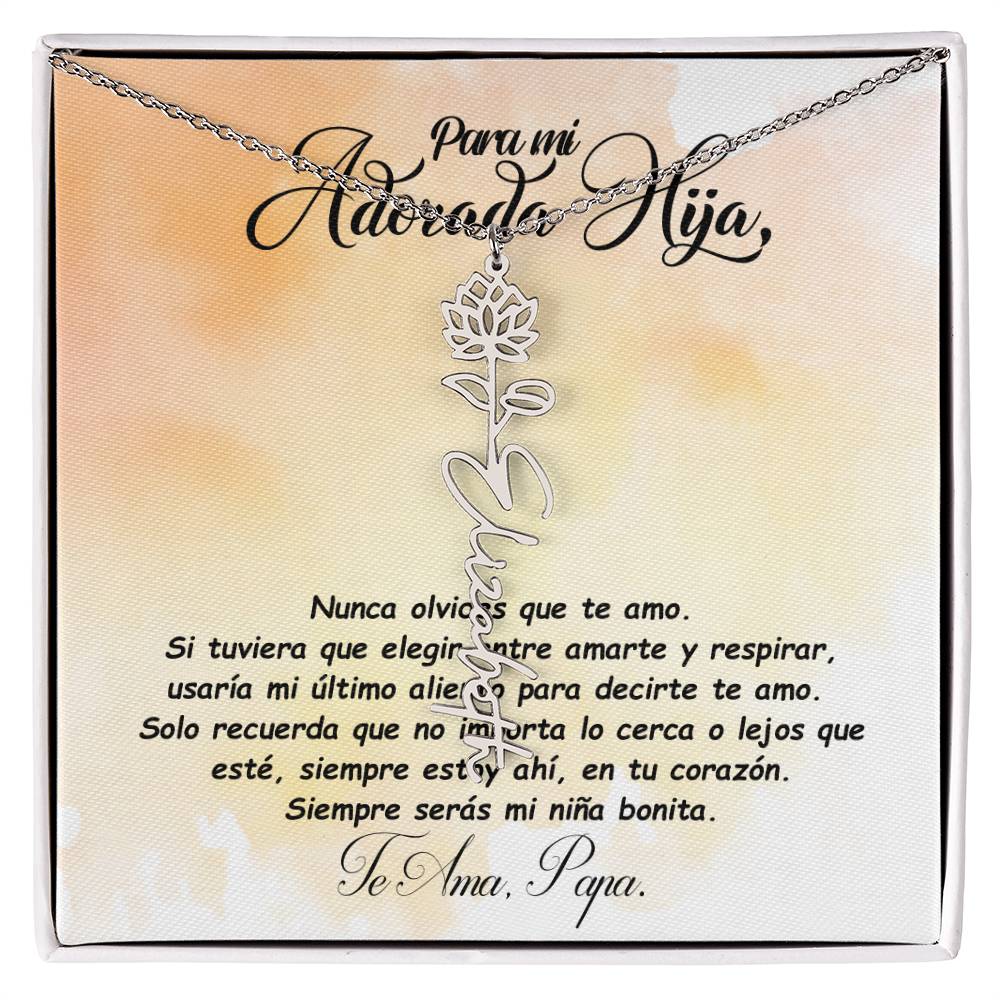 Para mi adorada hija, name Necklace with Birth Flower