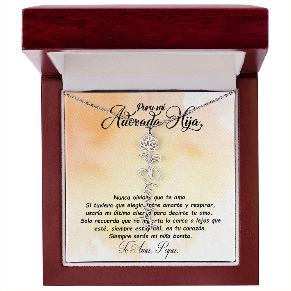 Para mi adorada hija, name Necklace with Birth Flower