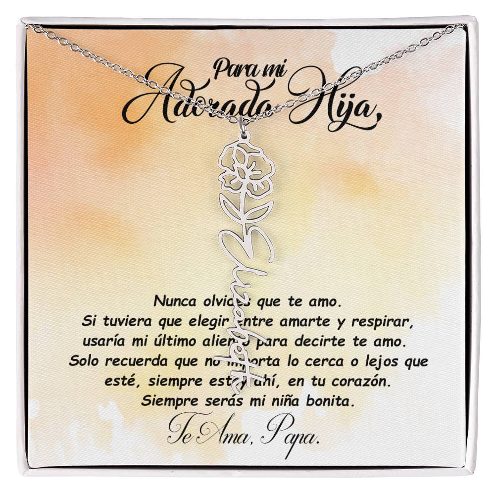 Para mi adorada hija, name Necklace with Birth Flower