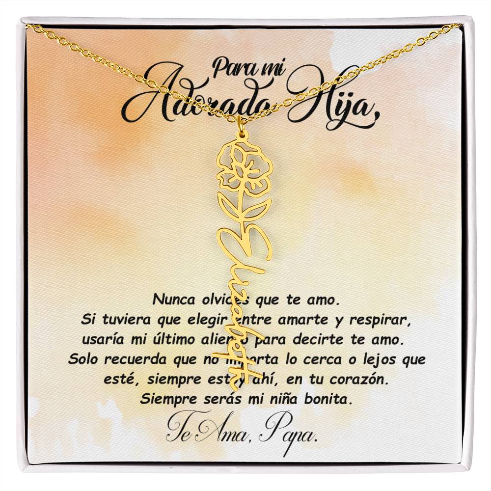Para mi adorada hija, name Necklace with Birth Flower