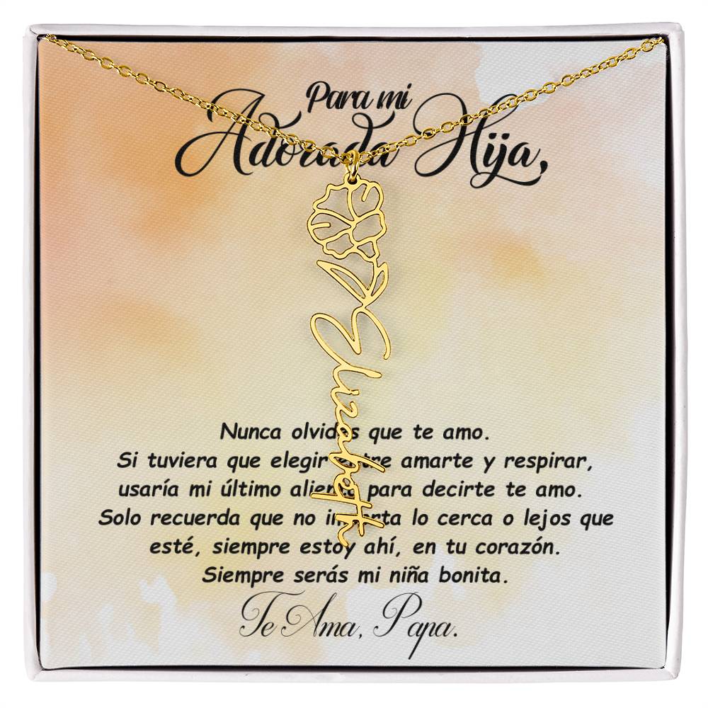Para mi adorada hija, name Necklace with Birth Flower