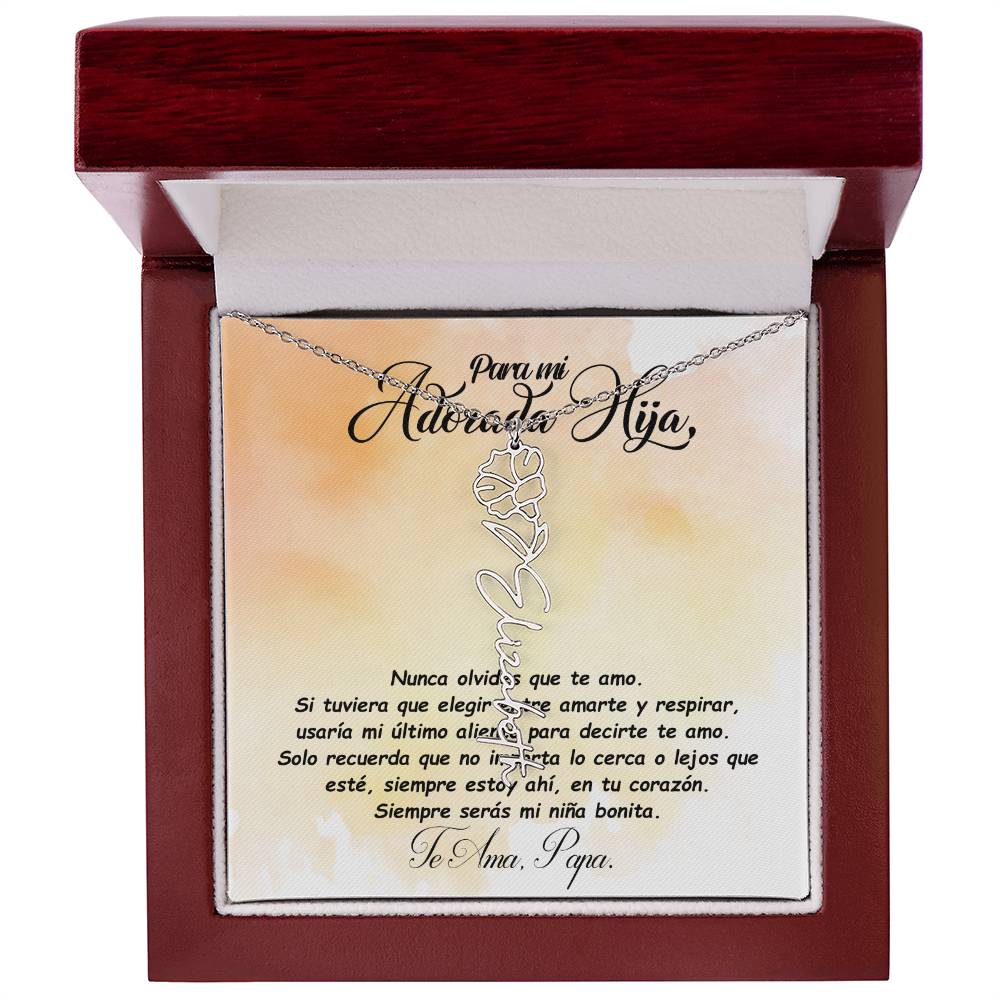 Para mi adorada hija, name Necklace with Birth Flower