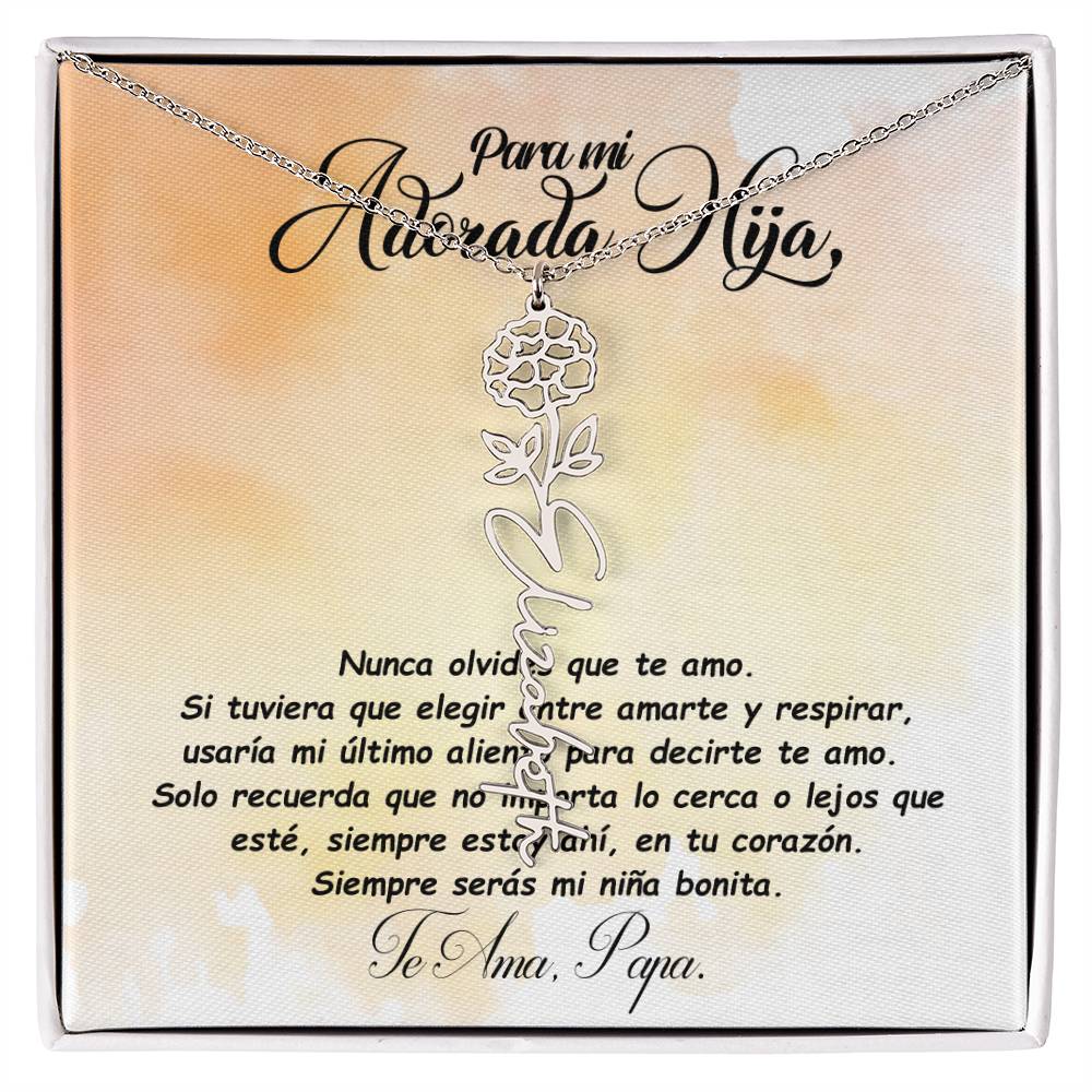 Para mi adorada hija, name Necklace with Birth Flower