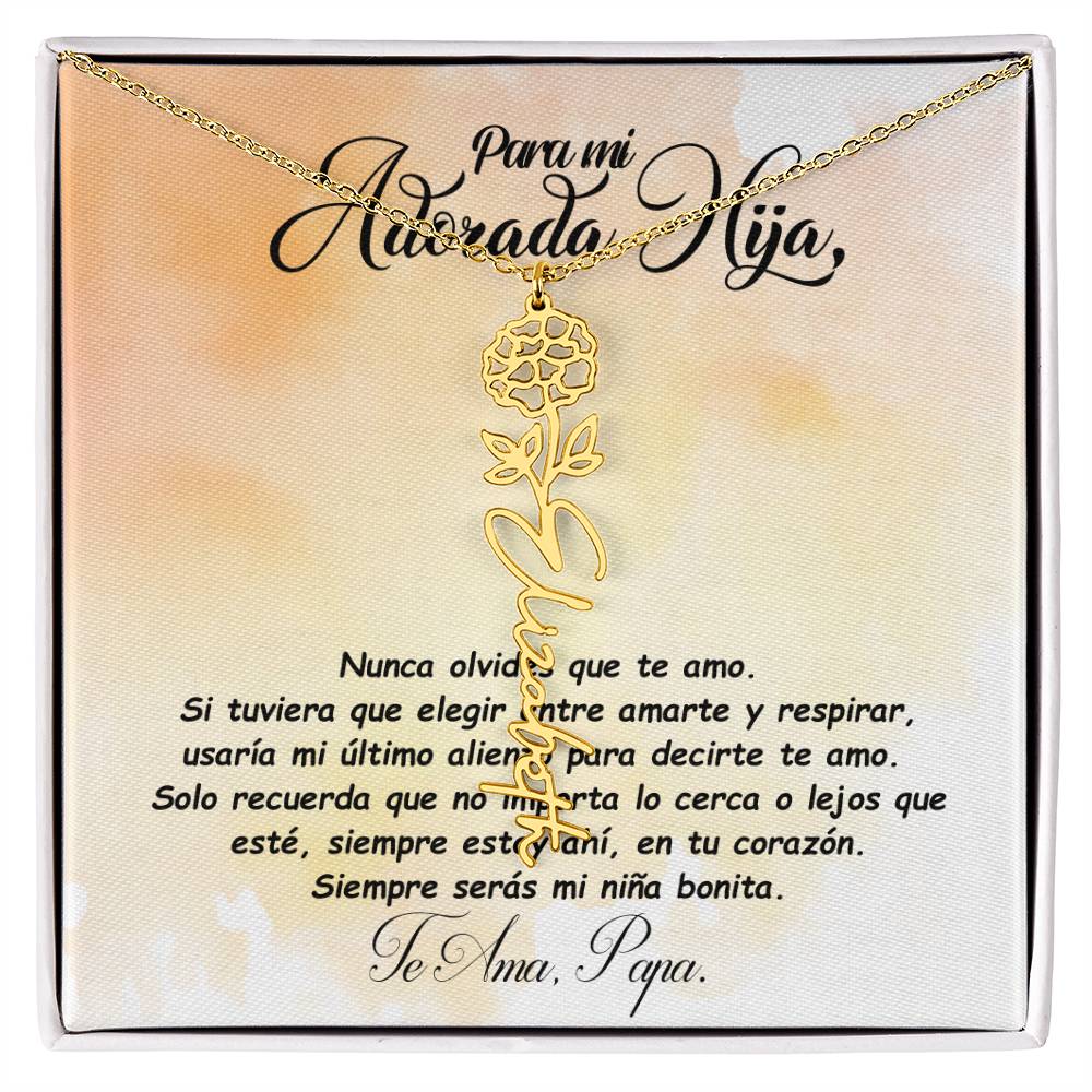 Para mi adorada hija, name Necklace with Birth Flower