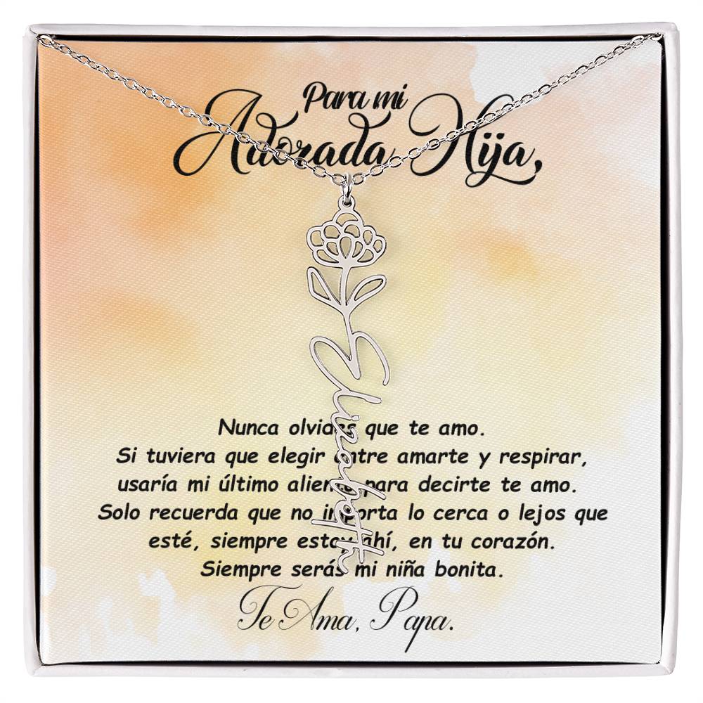 Para mi adorada hija, name Necklace with Birth Flower