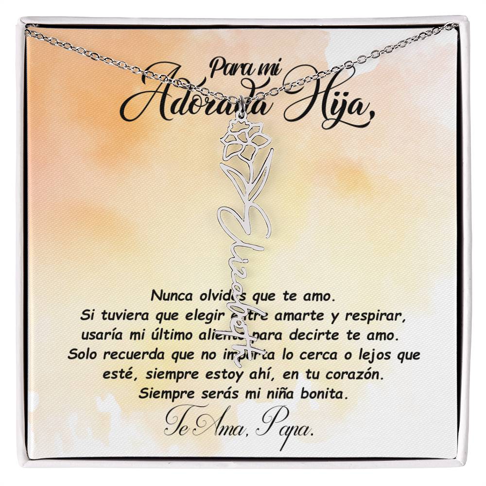 Para mi adorada hija, name Necklace with Birth Flower