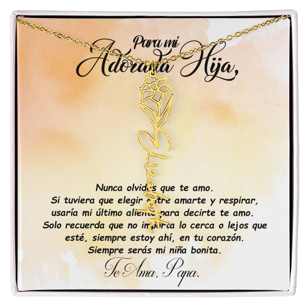 Para mi adorada hija, name Necklace with Birth Flower