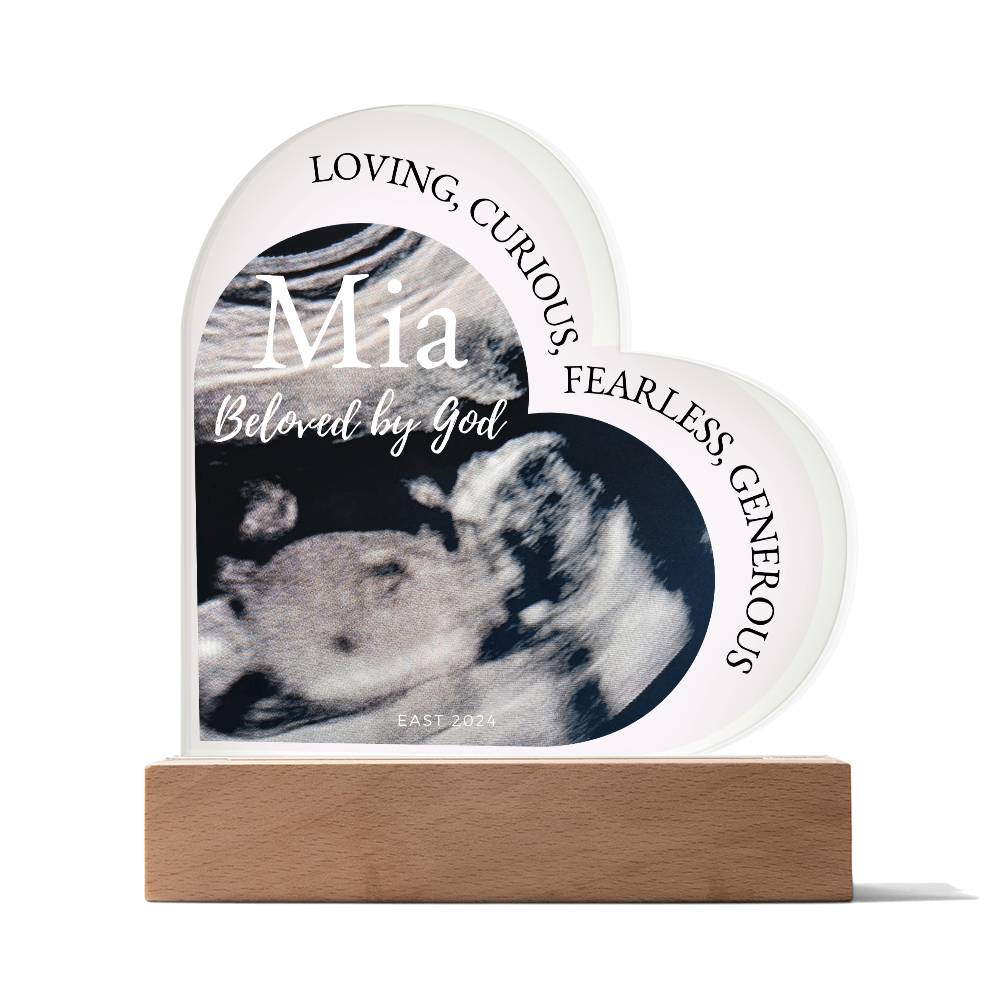 Personalized Ultrasound Photo Heart Plaque with LED