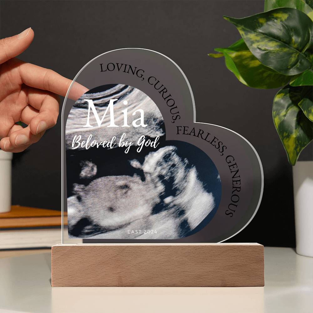Personalized Ultrasound Photo Heart Plaque with LED