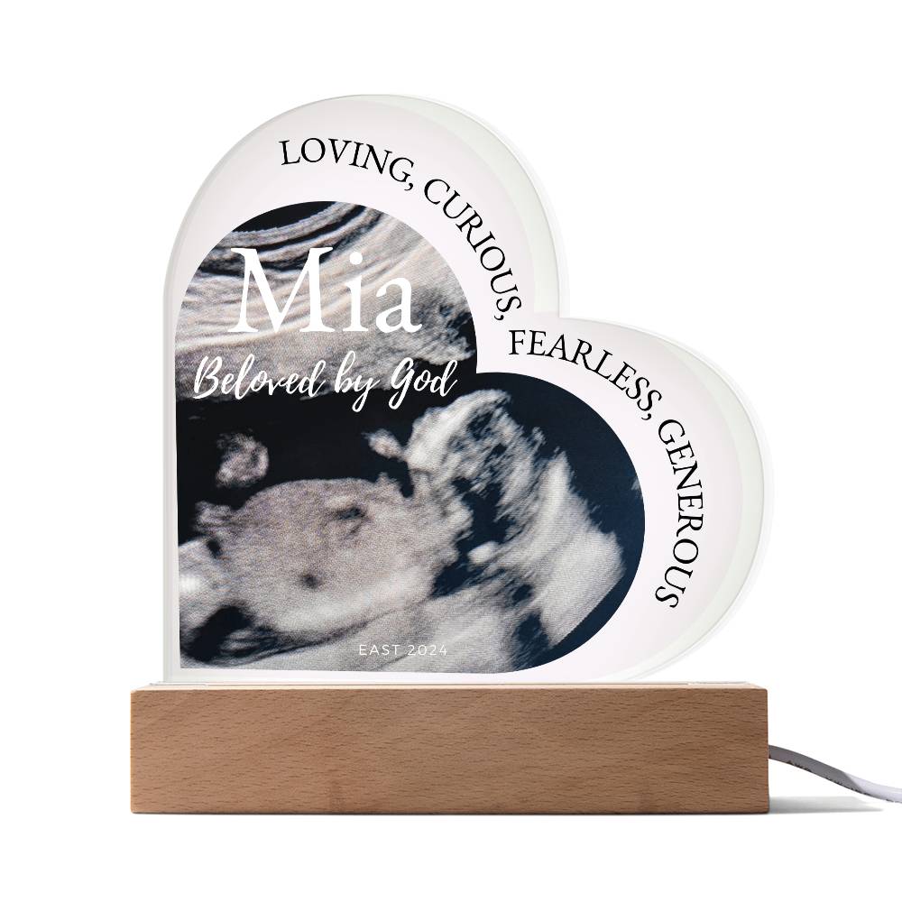Personalized Ultrasound Photo Heart Plaque with LED