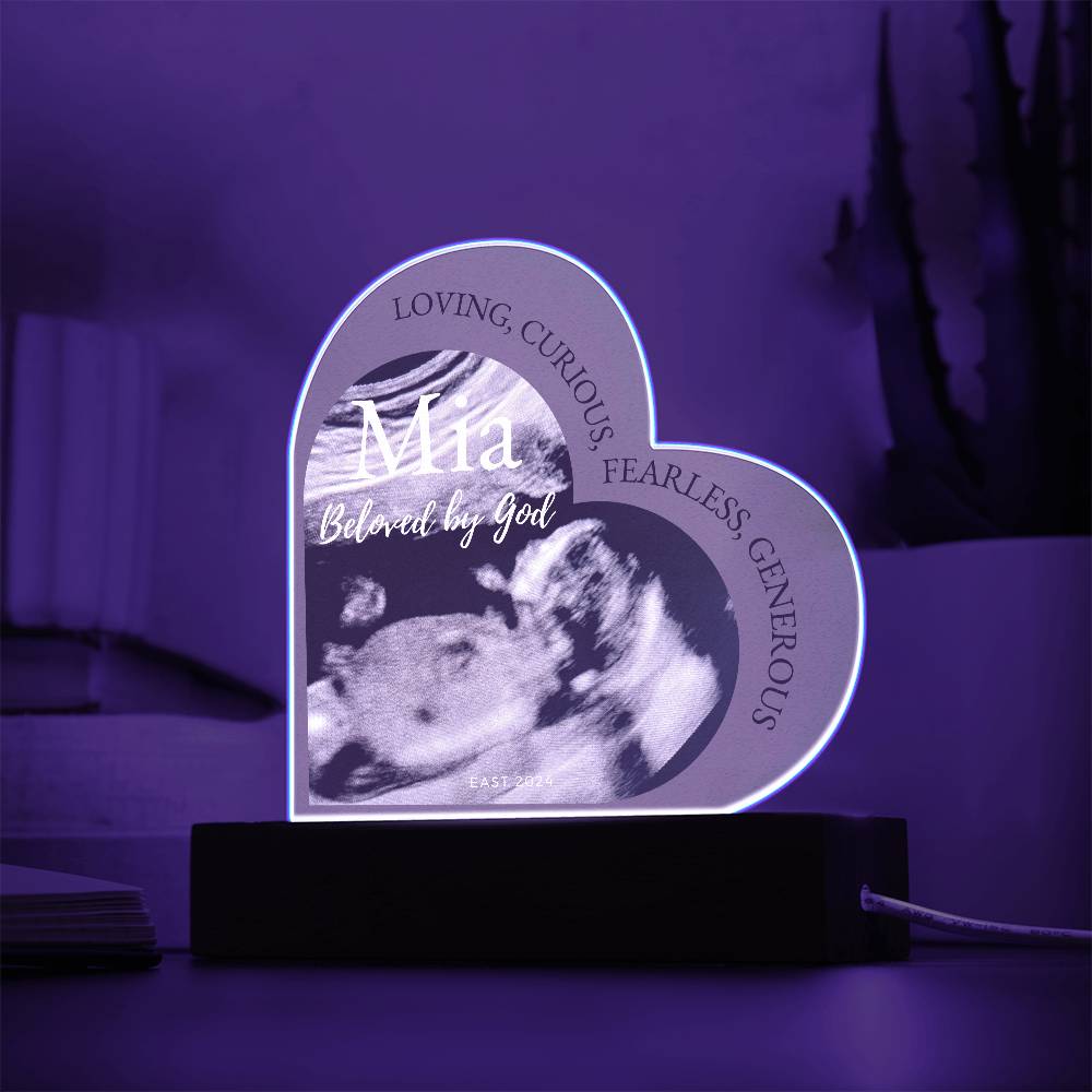 Personalized Ultrasound Photo Heart Plaque with LED
