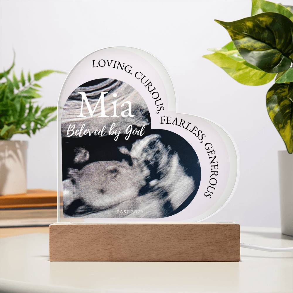 Personalized Ultrasound Photo Heart Plaque with LED