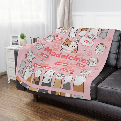 Purr-fectly Personalized Kitty Cat Kid's Blanket