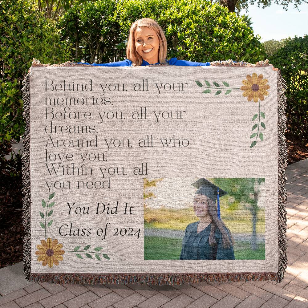 Behind you, all your memories, Graduation gift Woven Blanket